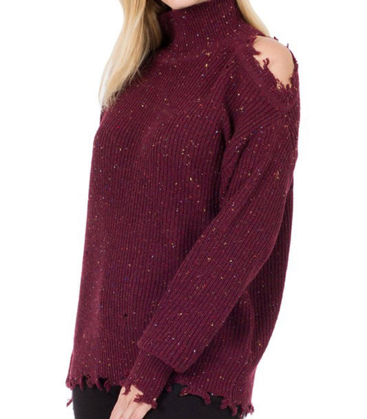 Maroon Cold Shoulder Sweater