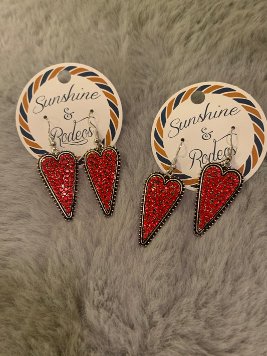 Red Bling Heart Earrings